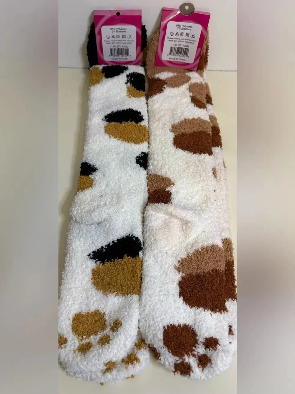 NWT Soft & Cozy Fuzzy Polka Dot Knee Socks - Black & Brown Dots - 2 pair